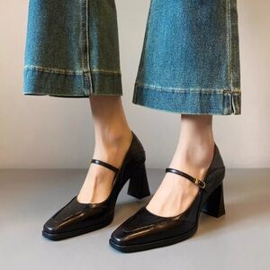 Black Mary Jane Block Heel Pumps - Women's Dress Shoes